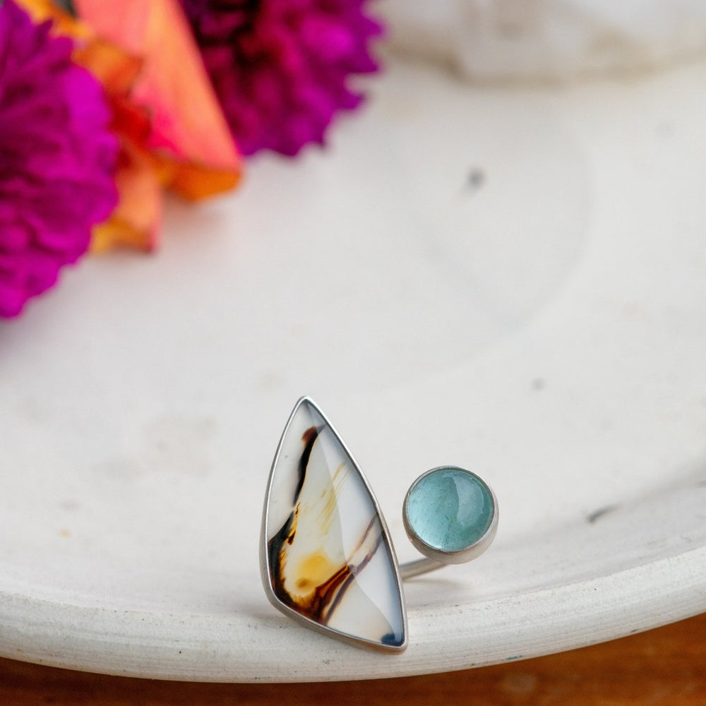 ACROSS THE UNIVERSE MONTANA AGATE + AQUAMARINE RING - Fly Free