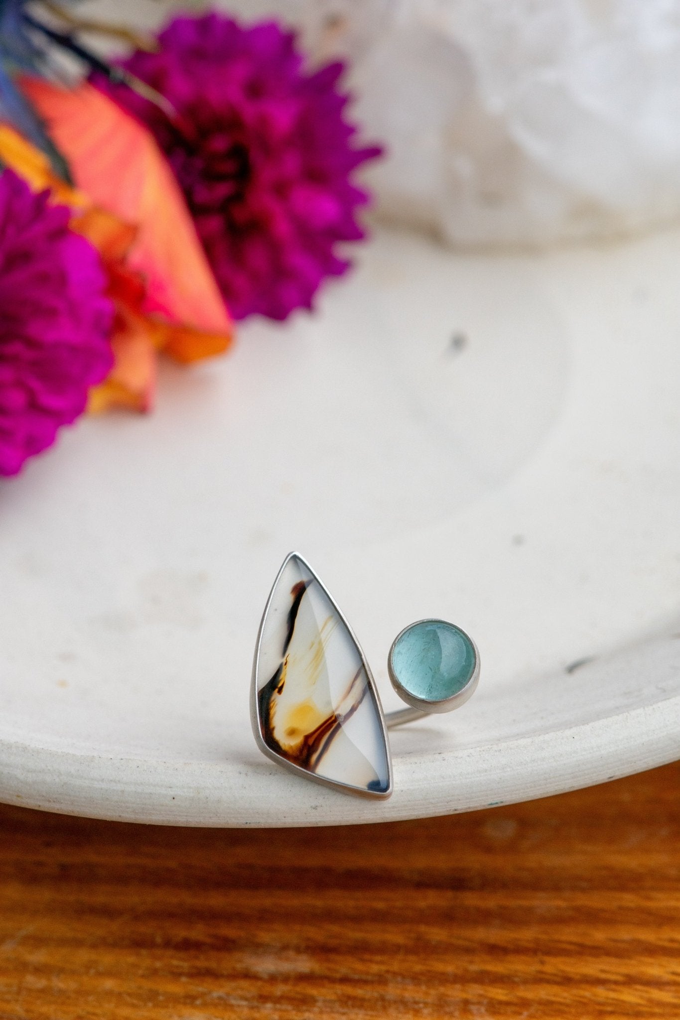 ACROSS THE UNIVERSE MONTANA AGATE + AQUAMARINE RING - Fly Free