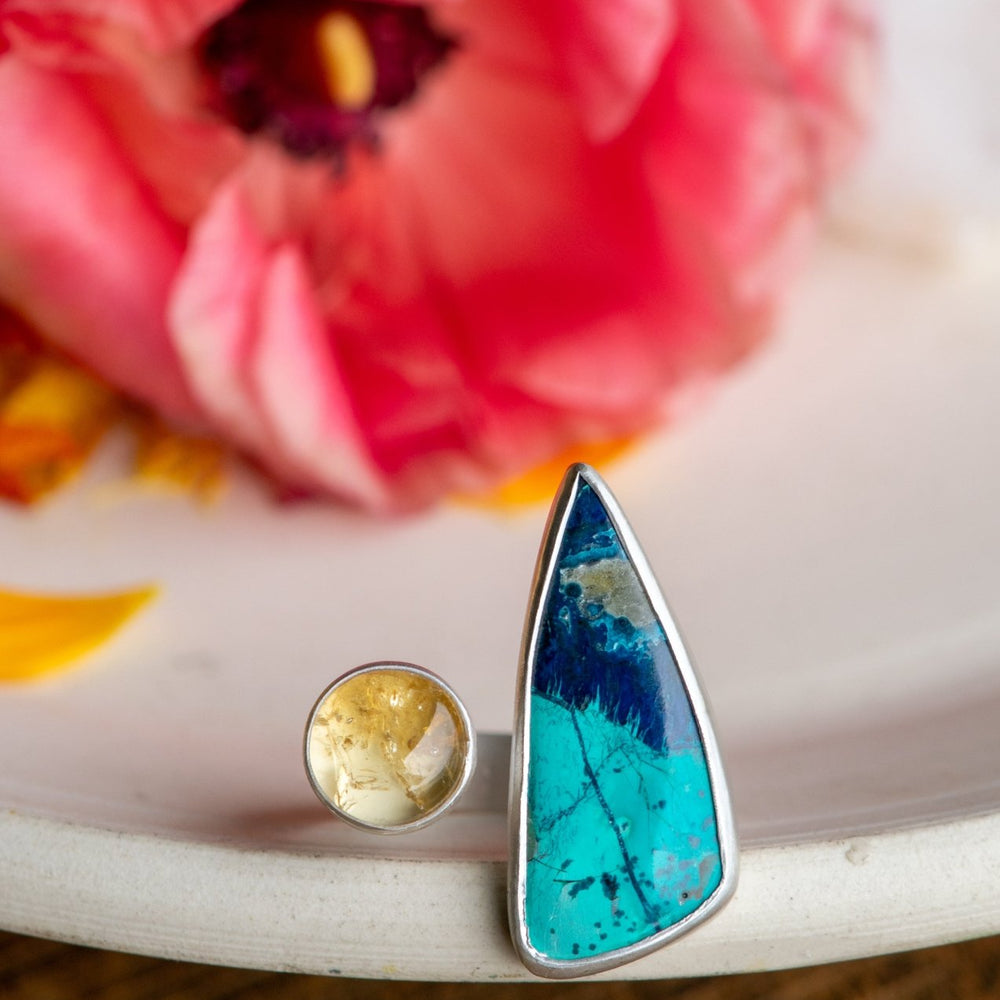 
                  
                    DEEP DIVE CHRYSOCOLLA, CITRINE + STERLING RING - Fly Free
                  
                