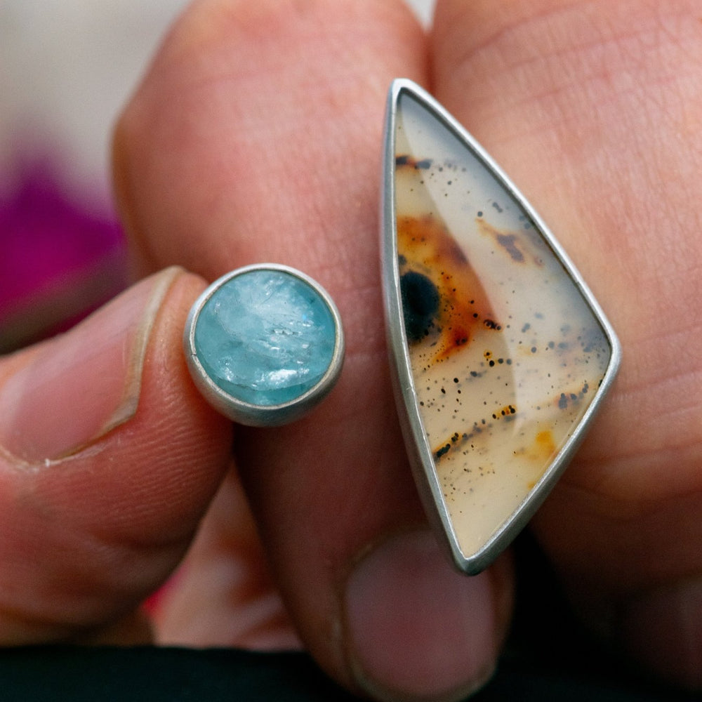 
                  
                    FIRE AND ICE MONTANA AGATE + AQUAMARINE RING - Fly Free
                  
                