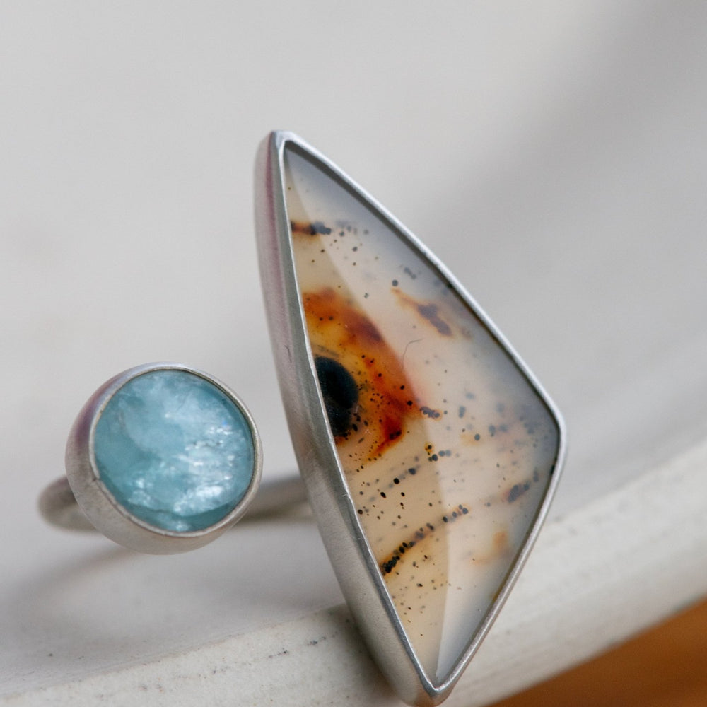 FIRE AND ICE MONTANA AGATE + AQUAMARINE RING - Fly Free