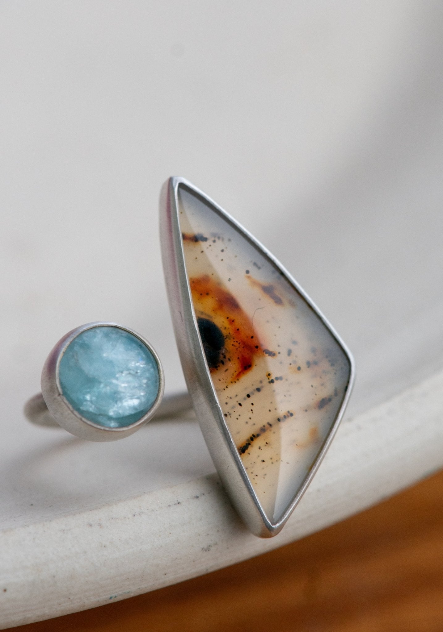 FIRE AND ICE MONTANA AGATE + AQUAMARINE RING - Fly Free