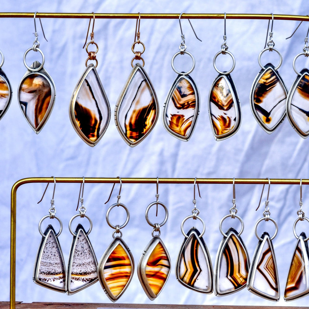 FISH BELLY AND FALLING ASH MONTANA AGATE EARRINGS - Fly Free