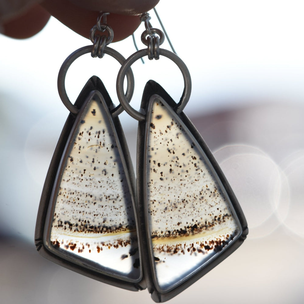 FISH BELLY AND FALLING ASH MONTANA AGATE EARRINGS - Fly Free