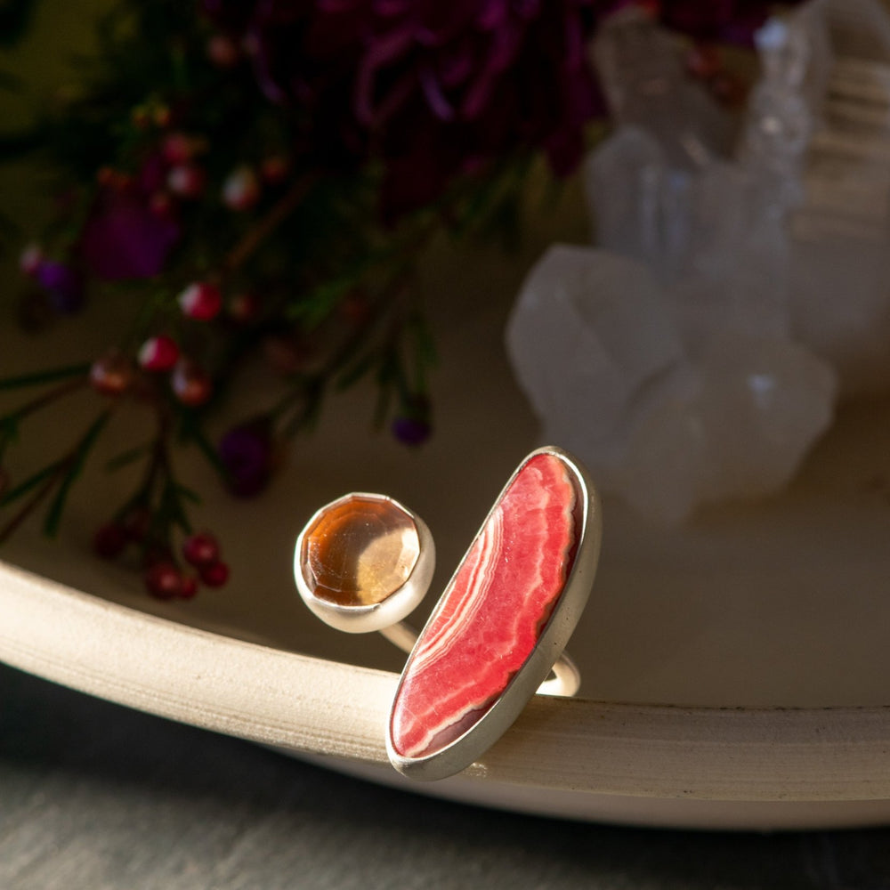 
                  
                    EXPANDING RHODOCHROSITE AND TOPAZ RING - Fly Free
                  
                