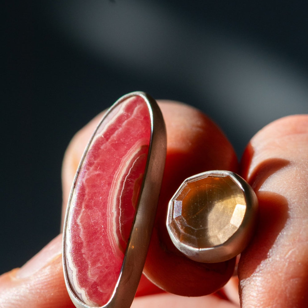 
                  
                    EXPANDING RHODOCHROSITE AND TOPAZ RING - Fly Free
                  
                