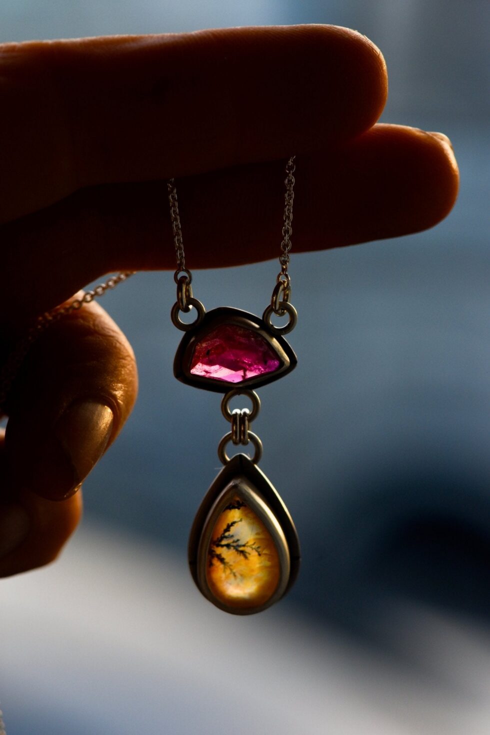 CAUSE I LIKE IT FIESTY TOURMALINE AND DENDRITIC AGATE NECKLACE - Fly Free