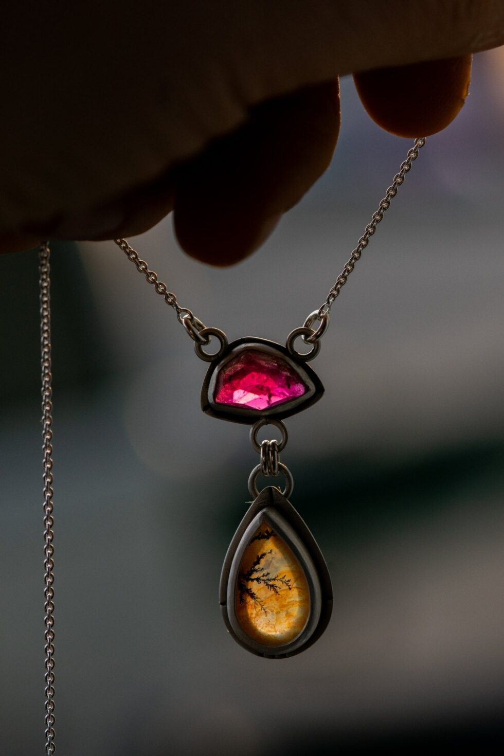 CAUSE I LIKE IT FIESTY TOURMALINE AND DENDRITIC AGATE NECKLACE - Fly Free